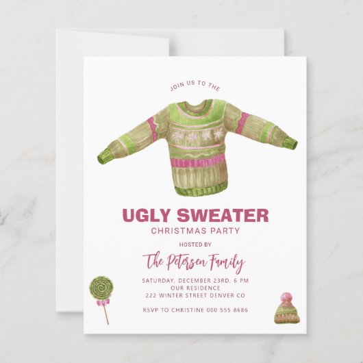 Budget Ugly Sweater Weihnachts-Party Einladung (Vorderseite)