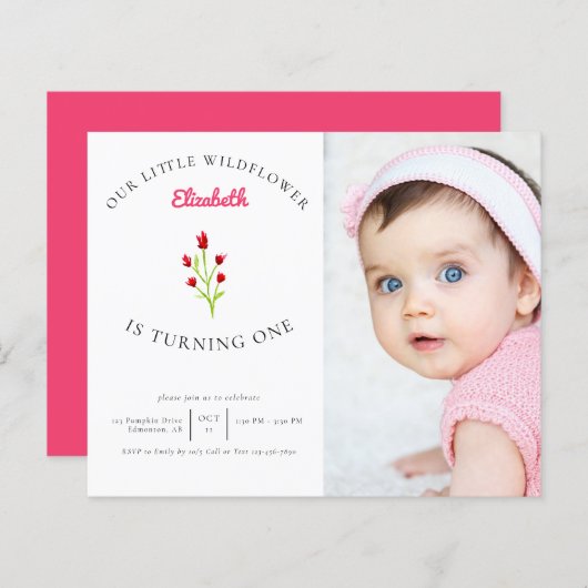 Budget Unser kleines Wildblume 1. Geburtstag Foto (Vorne/Hinten)