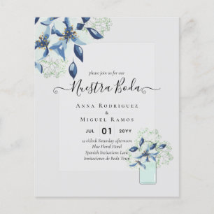 Budget Unsere Hochzeit Navy Blaue Blumen Einladung Flyer