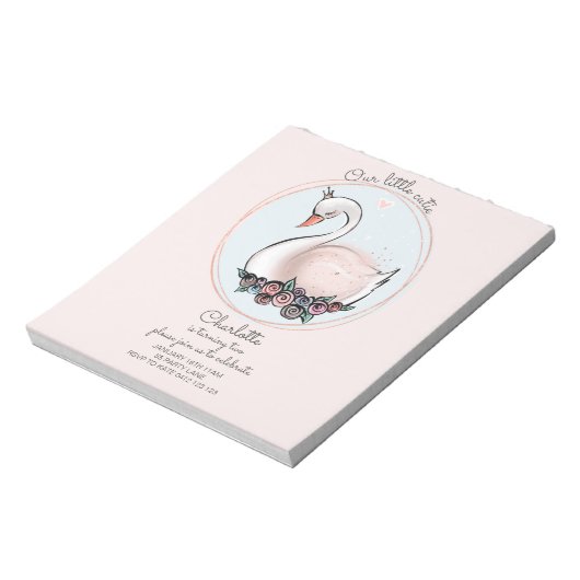 BUDGET Unsere kleine Süsse Rosa Schwan Einladung Notizblock (Rotiert)