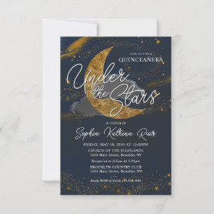 Budget unter der Sterne Blue Gold Moon Quinceanera Mitteilungskarte