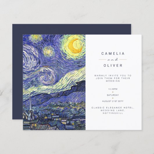 BUDGET Van Gough Starry Night Wedite Einladung QR (Vorne/Hinten)