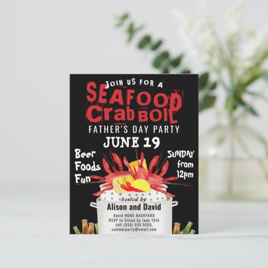 BUDGET Vatertag Seafood Boil Party Einladung (Stehend Vorderseite)