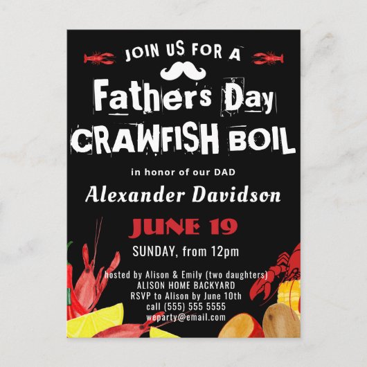 BUDGET VATHER'S DAY Crawfish Boil Einladung Postkarte (Vorderseite)