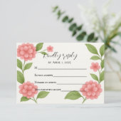 Budget Vibranly Pink Hydrangea RSVP Card (Stehend Vorderseite)