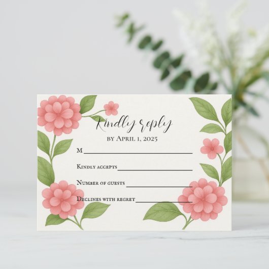 Budget Vibranly Pink Hydrangea RSVP Card (Stehend Vorderseite)