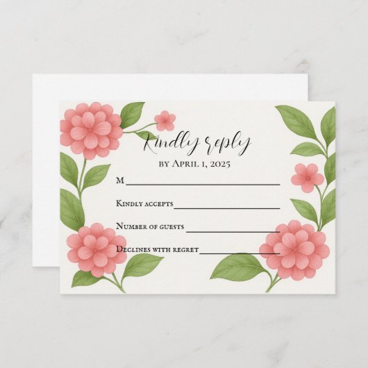 Budget Vibranly Pink Hydrangea RSVP Card (Vorne/Hinten)