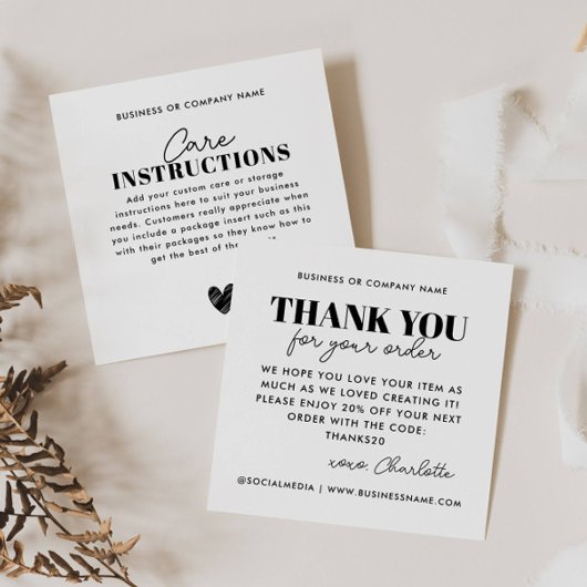 Budget Vielen Dank für Ihr Herz Care Instruction B Quadratische Visitenkarte