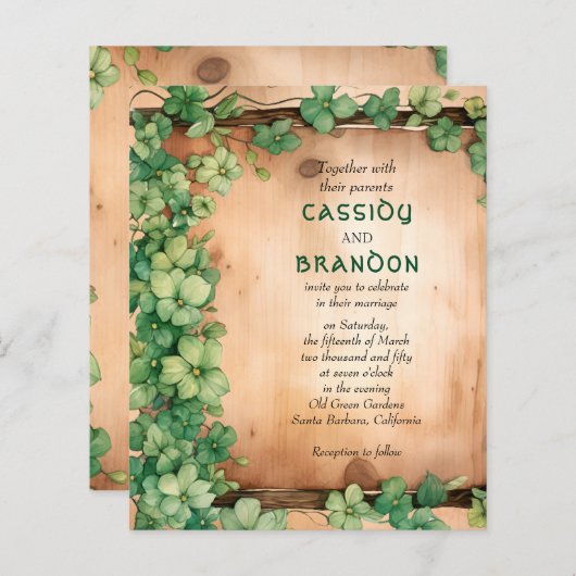 BUDGET Vine St Patrick's Day QR Hochzeit Einladung (Vorne/Hinten)
