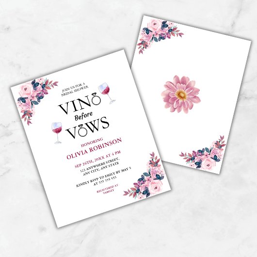Budget Vino vor Vows Bridal Dusche Einladung Flyer