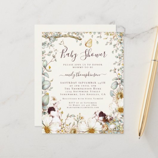 Budget Vintag Bunnies Kinderdusche Einladung (Vorderseite/Rückseite Beispiel)