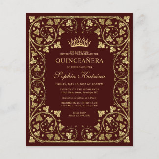 Budget Vintag Burgundy Red Gold Tiara Quinceanera