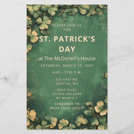 Budget Vintag Green Gold St Patricks Einladung (Vorderseite)