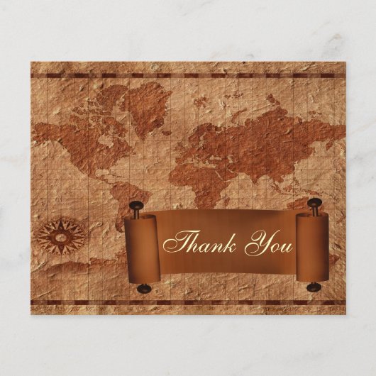 Budget Vintag Map Wedding Dankeschön Karten (Vorderseite)