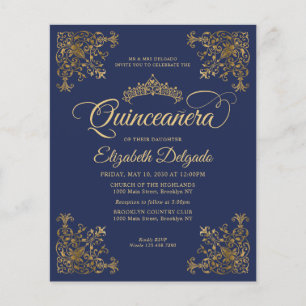 Budget Vintag Royal Blue Gold Frame Quinceanera