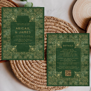Budget Vintage Buch Grün Gold QR-Code Hochzeit