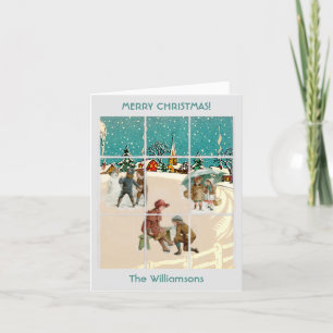 Budget Vintage Dorf Santa Bäume Frohe Weihnachten Karte