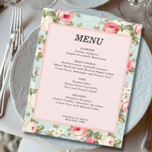 Budget Vintage Florales Hochzeitsmenükarte