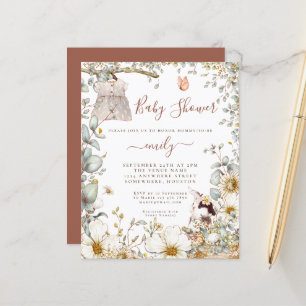 Budget Vintage Häschen-Mädchen-Baby-Party-Einladun