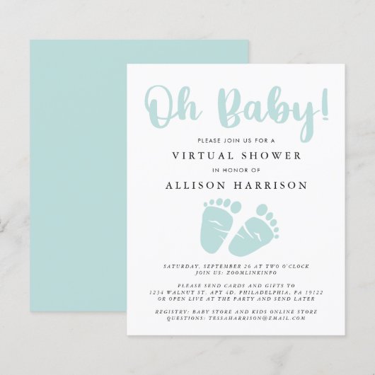 Budget Virtual Baby Dusche Mint Feet Einladung (Vorne/Hinten)