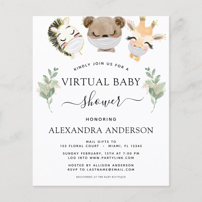 Budget Virtual Baby Dusche Woodland Eukalyptus (Vorderseite)
