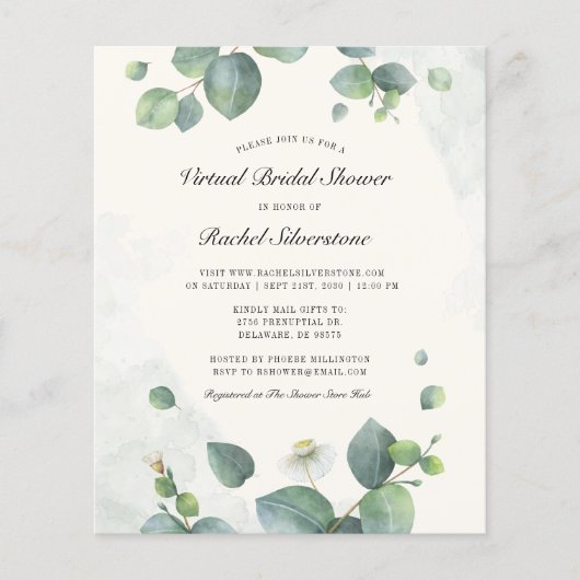 Budget Virtual Brautparty Eukalyptus Greenery Flyer (Vorne)