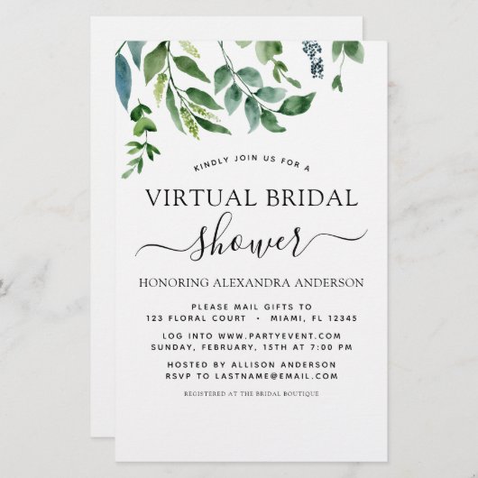Budget Virtual Brautparty Grüne Einladung (Vorne/Hinten)
