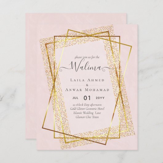 Budget Walima Muslim Wedding Gold Frame einladen (Vorne/Hinten)