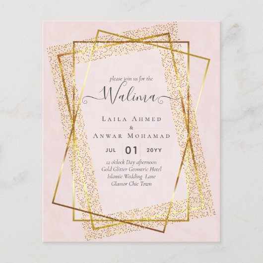 Budget Walima Muslim Wedding Gold Frame einladen (Vorderseite)