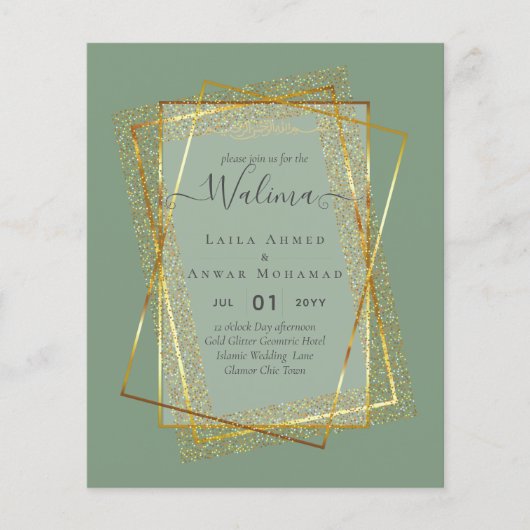 Budget Walima Muslim Wedding Gold Frame einladen Flyer (Vorne)