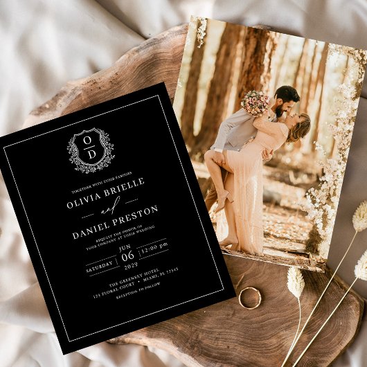 Budget Wappen Black Foto Einladung Hochzeit