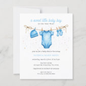 Budget-Wäscheleine Blau Junge Baby Shower Einladun (Vorderseite)