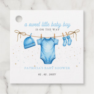Budget Wäscheleine Blau Junge Baby Shower Einladun Geschenkanhänger