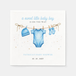 Budget Wäscheleine Blau Junge Baby Shower Einladun Serviette