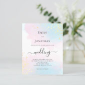 Budget Wasserfarbe Blau Rosa Hochzeit Einladung (Stehend Vorderseite)