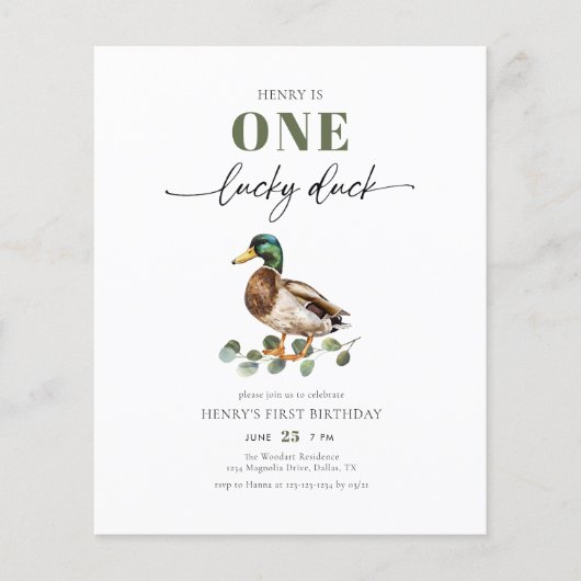 Budget Wasserfarbe Ein glücklicher Duck Boy 1. Geb Flyer (Vorne)