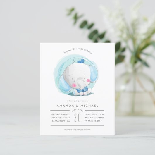 Budget Wasserfarbe Elephant Blue Boy's Baby Shower (Stehend Vorderseite)