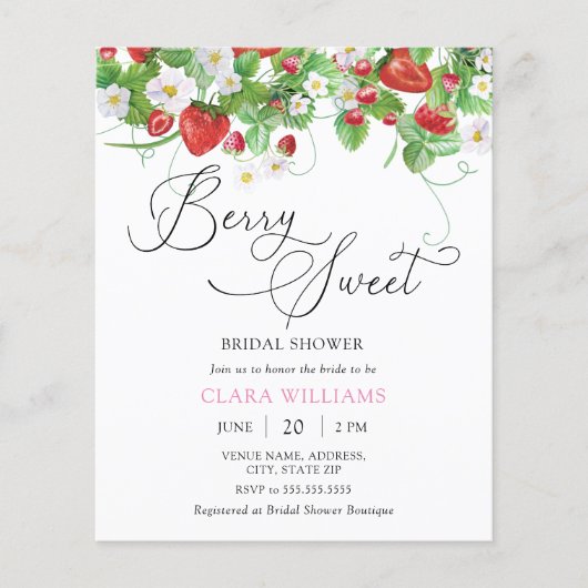 Budget Wasserfarbe Erdbeeren Brautparty (Vorderseite)