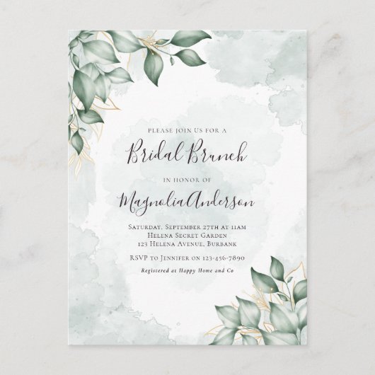 BUDGET Wasserfarbe Eukalyptus Bridal Brunch Postkarte (Vorderseite)