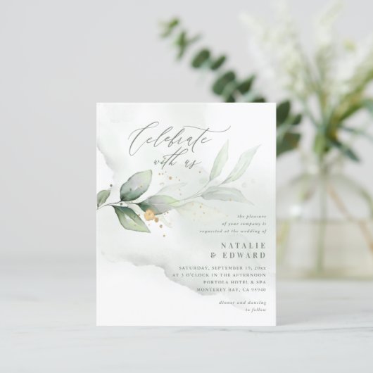 Budget Wasserfarbe Eukalyptus Salbei Grüne Hochzei (Stehend Vorderseite)