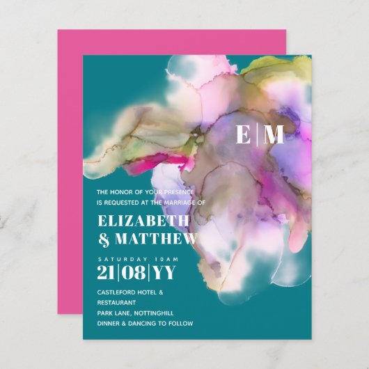 BUDGET Wasserfarbe Hochzeit Abstrakt Lila Grau (Vorne/Hinten)