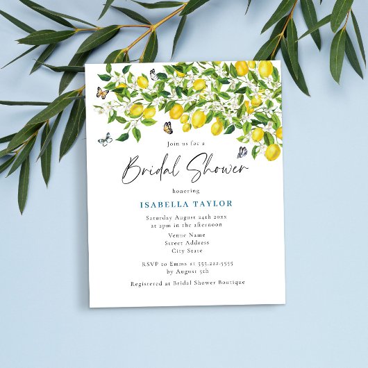 Budget Wasserfarbe Lemon Bridal Dusche Einladung