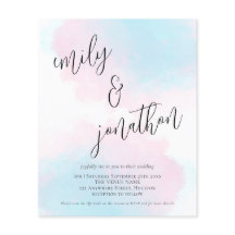 Budget Wasserfarbe Rosa Blue QR Code Hochzeit einl