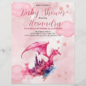 Budget Wasserfarbe Rosa Dragon Babydusche Flyer (Vorne)
