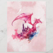 Budget Wasserfarbe Rosa Dragon Babydusche Flyer (Hinten)