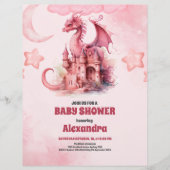 Budget Wasserfarbe Rosa Dragon Babydusche Flyer (Vorne)