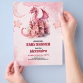 Budget Wasserfarbe Rosa Dragon Babydusche Flyer (Hand)