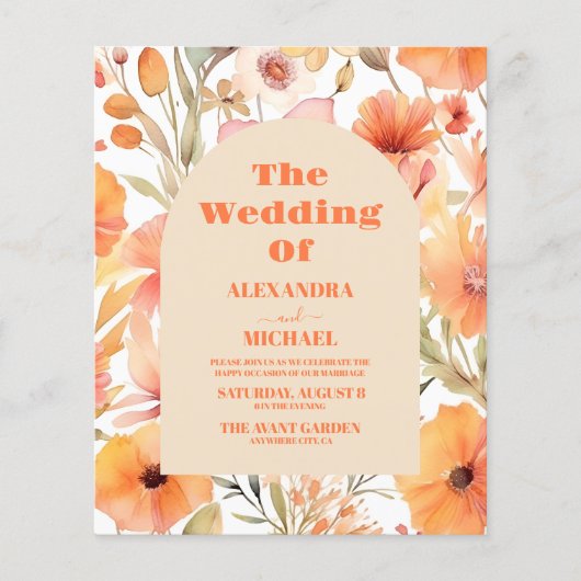 Budget Wasserfarbe Rosa Orangefarbene Wildblumen H (Vorderseite)