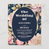 Budget Wasserfarbe Rosa Peony Art Nouveau Hochzeit (Vorderseite)