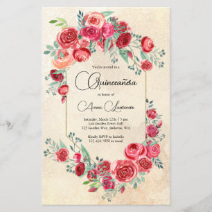 Budget-Wasserfarbe-Rosen-Quinceanera-Einladung Flyer